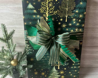 Green, Gold, and Black Christmas Tree Forest Holiday Winter Wrapping Paper | Dense Pine Tree Forest Gift Wrap