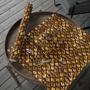 Copper/Gold Dragon Scale Gift Wrapping Paper for Christmas, Birthdays - Inheritance Cycle Dragonscale Giftwrap for Holidays & Kids Parties