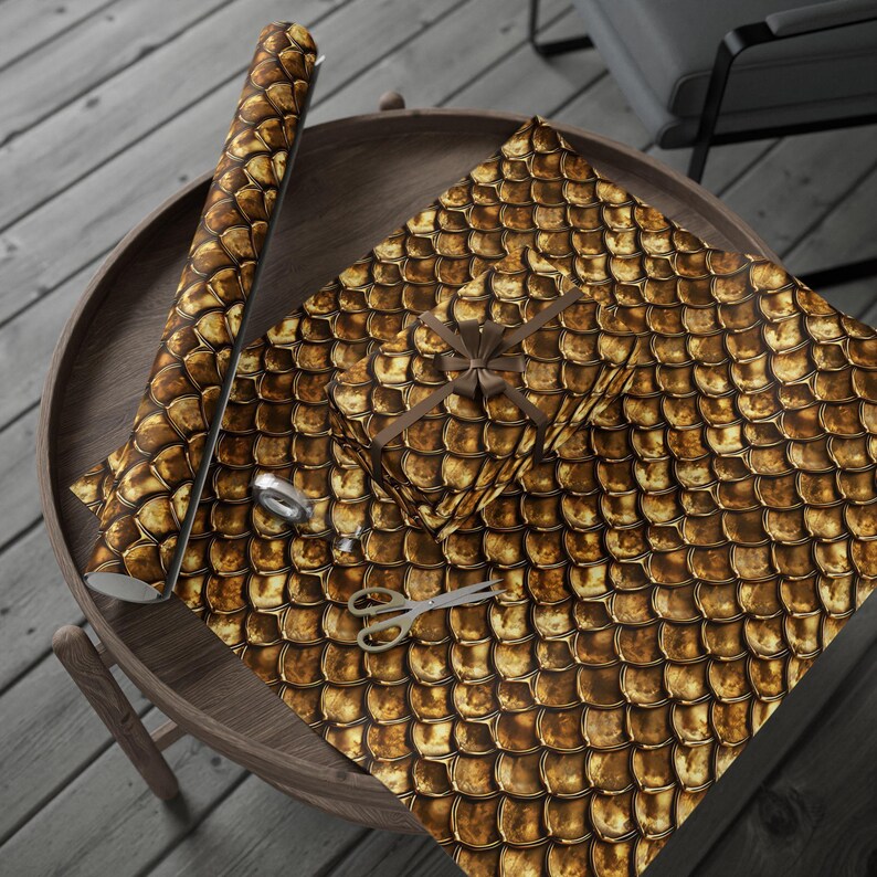Copper/Gold Dragon Scale Gift Wrapping Paper for Christmas, Birthdays - Inheritance Cycle Dragonscale Giftwrap for Holidays & Kids Parties