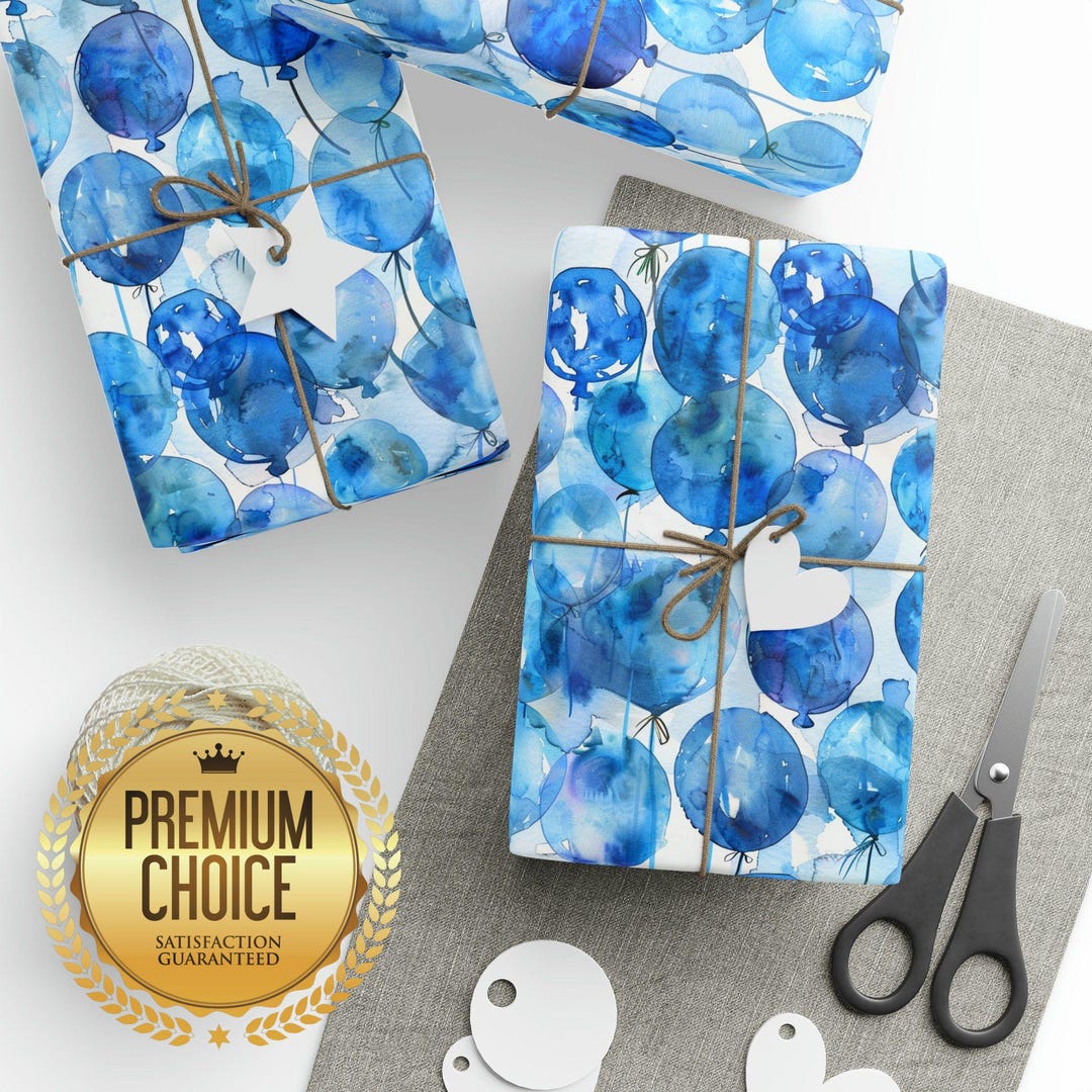 Blue Balloon Themed Birthday Wrapping Paper, Boys/girls Birthday Gift ...