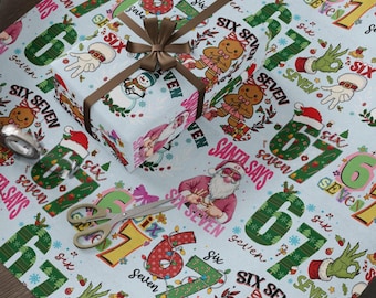 Papier cadeau de Noël Six Seven, motif numéros de vacances pour enfants
