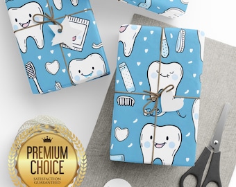 Dentist Wrapping Paper, Healthy Teeth Wrapping Paper, Oral Hygiene Gift Wrap, Toothpaste Toothbrush Mouth Wash Gift Wrap