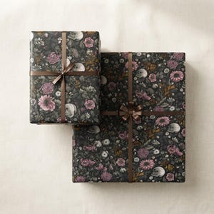 Gothic Floral Wrap, 90gsm Skull Gift Paper Roll with Matte or Gloss Finish