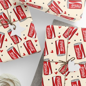 Coca Cola Wrapping Paper | Fun and Quirky Classic Coke Soda Can Gift Wrap for Beverage Lovers Christmas and Birthday Presents
