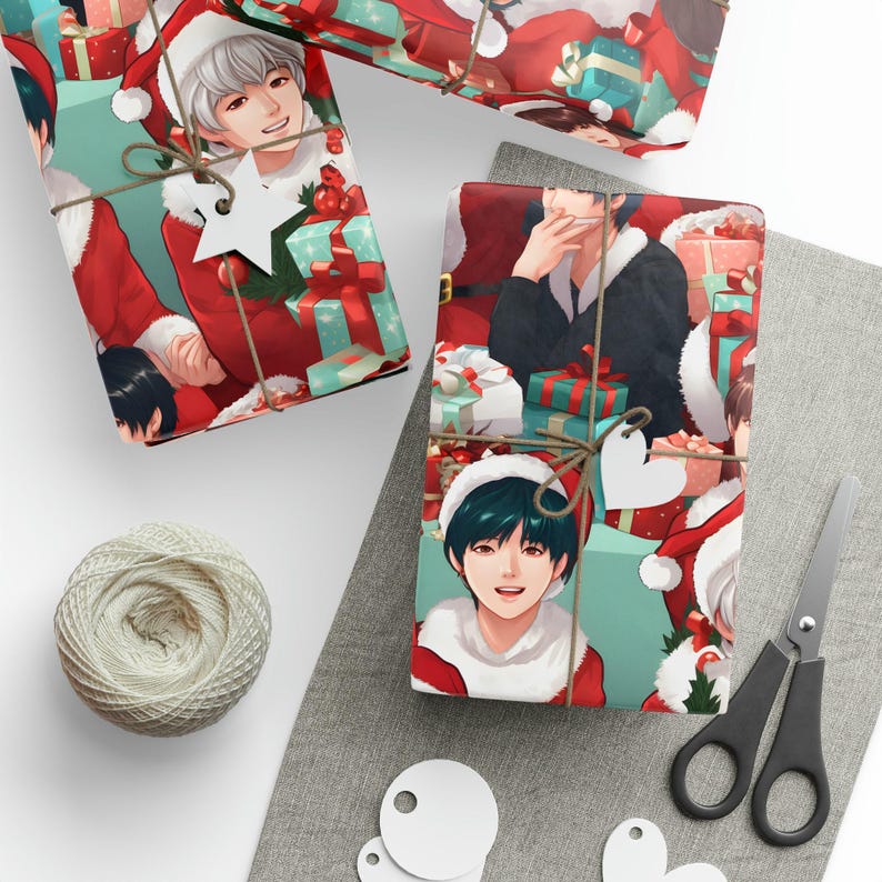 BTS Christmas Wrapping Paper | Korean K-Pop Gift Wrap, Fun BTS K-Pop Gift Wrap, BTS K-Pop Scrapbooking Paper