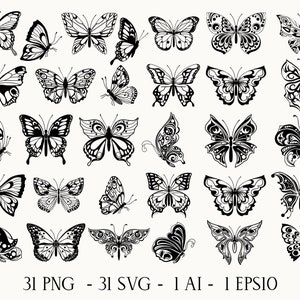 Borboletas Clipart PNG, Contorno de Borboletas Clipart, Borboleta Desenhada à Mão SVG, Gráficos de Sublimação, Clipart Digital
