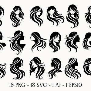 Rostos de mulheres SVG, Cabeça de menina de silhueta PNG, Logotipo de rosto de mulher bonita, Rosto feminino SVG, Retratos de mulheres da moda, Ilustração vetorial