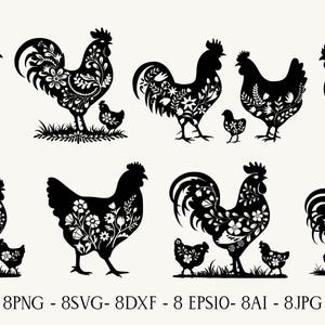 Floral Huhn geschnitten Datei, Silhouette Huhn Kopf Png, Blumen Huhn Kopf Tattoo, Blumen Huhn T-Shirt Design, Datei für Cricut