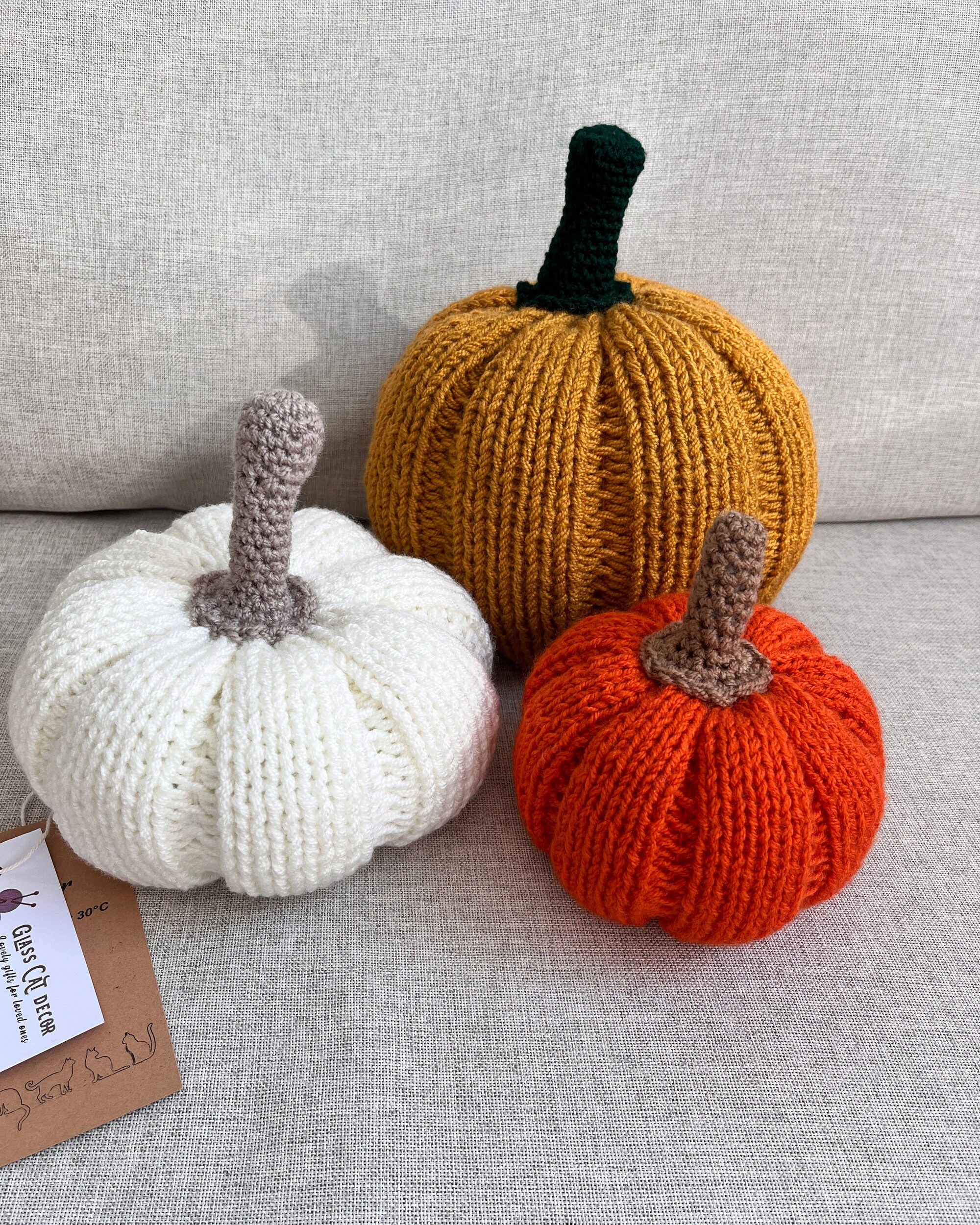 Knit Pumpkins Set of 3, Handmade Fall Decor, Hand Knitted Autumn ...