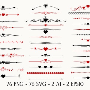 Linienteiler svg, Teiler Png, Dekorative Ränder SVG-Bundle, Textdekorationssvg, Valentinstag-Teiler svg, Herz-Textteiler svg
