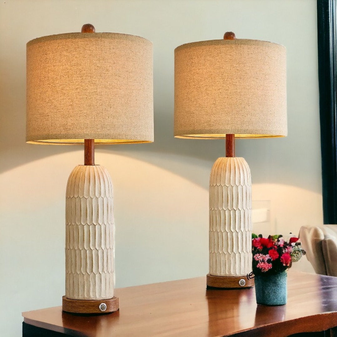 Set of 2 Modern Farmhouse Bedside Lamps With 3way Dimmable Etsy