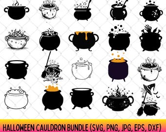 Halloween ketel SVG-bundel, ketel SVG, heksenketel PNG, Halloween, bestanden voor Cricut, silhouet, Instant Download, eps, dxf, jpg