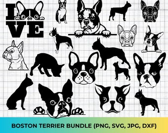 Boston Terrier SVG-bundel: hondenclipart voor Cricut (digitale download)