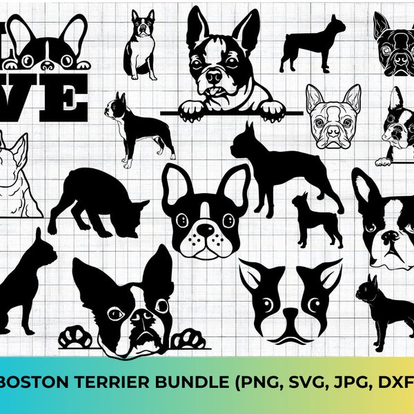 Boston Terrier SVG, Boston Terrier SVG Bundle, Peeking Dog SVG, Peeking Boston Terrier Clipart for Cricut, Digital Download, Dog Face Funny