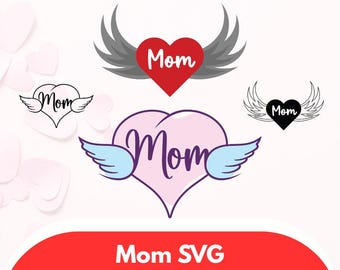 Moeder hart vleugels SVG | Cricut & silhouetgesneden bestand | Moederdag Svg Png Dxf Eps | Supermama | Direct downloaden | Heart Wings Mom Design