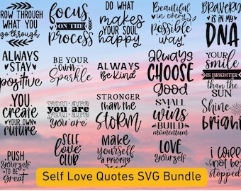 SVG-bundel zelfliefdecitaten: bevestigingen geestelijke gezondheid, Cricut/silhouet gesneden bestanden