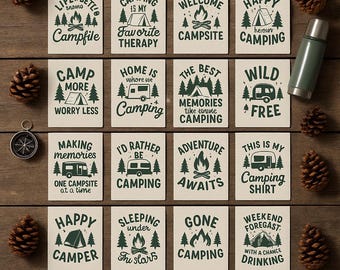 Camping Sublimation Set| 20 Outdoor Adventure Designs | Camper Shirt SVGs for Cricut | SVG PNG, JPG Outdoor Graphic Bundle for Cricut