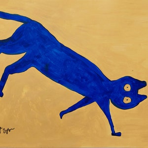 Bill Traylor, USA, Signed, Unique Acrylic, Watercolor, Pen, Pencil, Art, on Paper, Hand-painted, Vintage