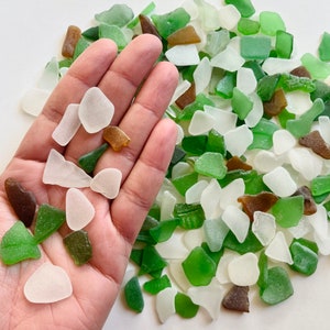 Set of 50 small beach sea glass, multicolored glass beads