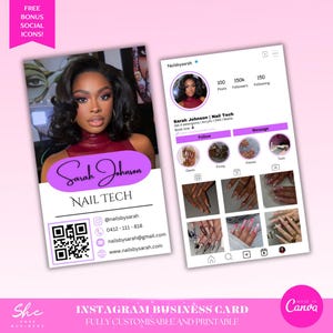 Instagram Visitenkarte Vorlage Nail Tech Visitenkarte QR-Code Visitenkarte DIY Canva Template Vorgefertigte Nagel Visitenkarte Visitenkarte