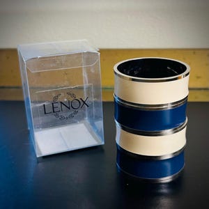 Vintage Lenox Navy & Cream Silver-Tone Napkin Rings — Set of 4 with Box