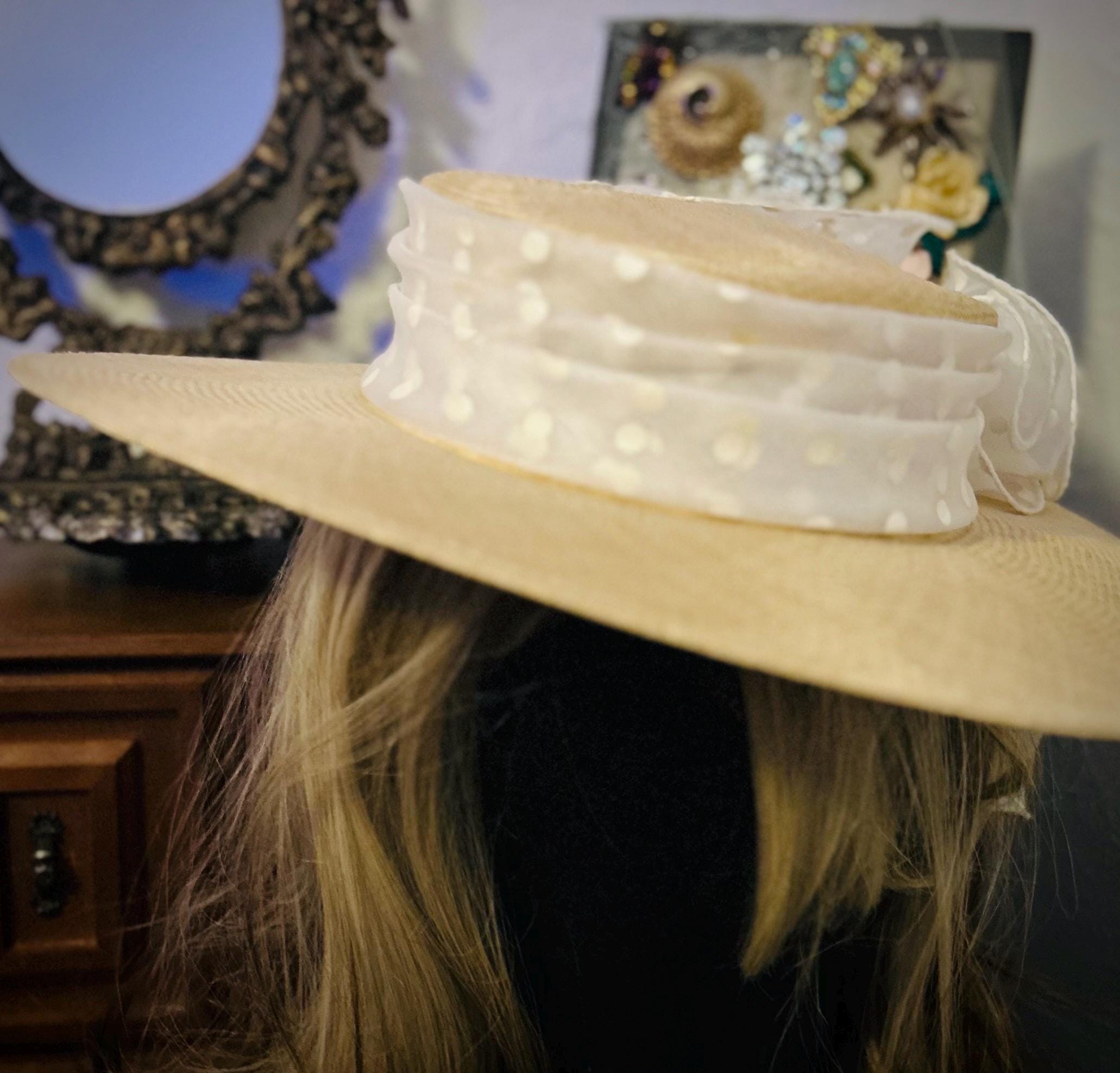 Sonni Hat 40s Vintage Teal Straw Fancy Black Feather Rhinestone Woven Size 6 7/8 YOUBADU Western Straw Cowboy and Cowgirl Hats with  main image 4
