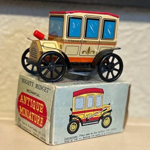 Vintage “Mighty Midget” Tin Lever-Activated Mechanical Toy Antique Buggy