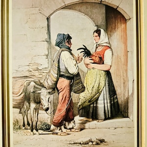 Litografía enmarcada: “Un trato de aves de corral” 8x10
