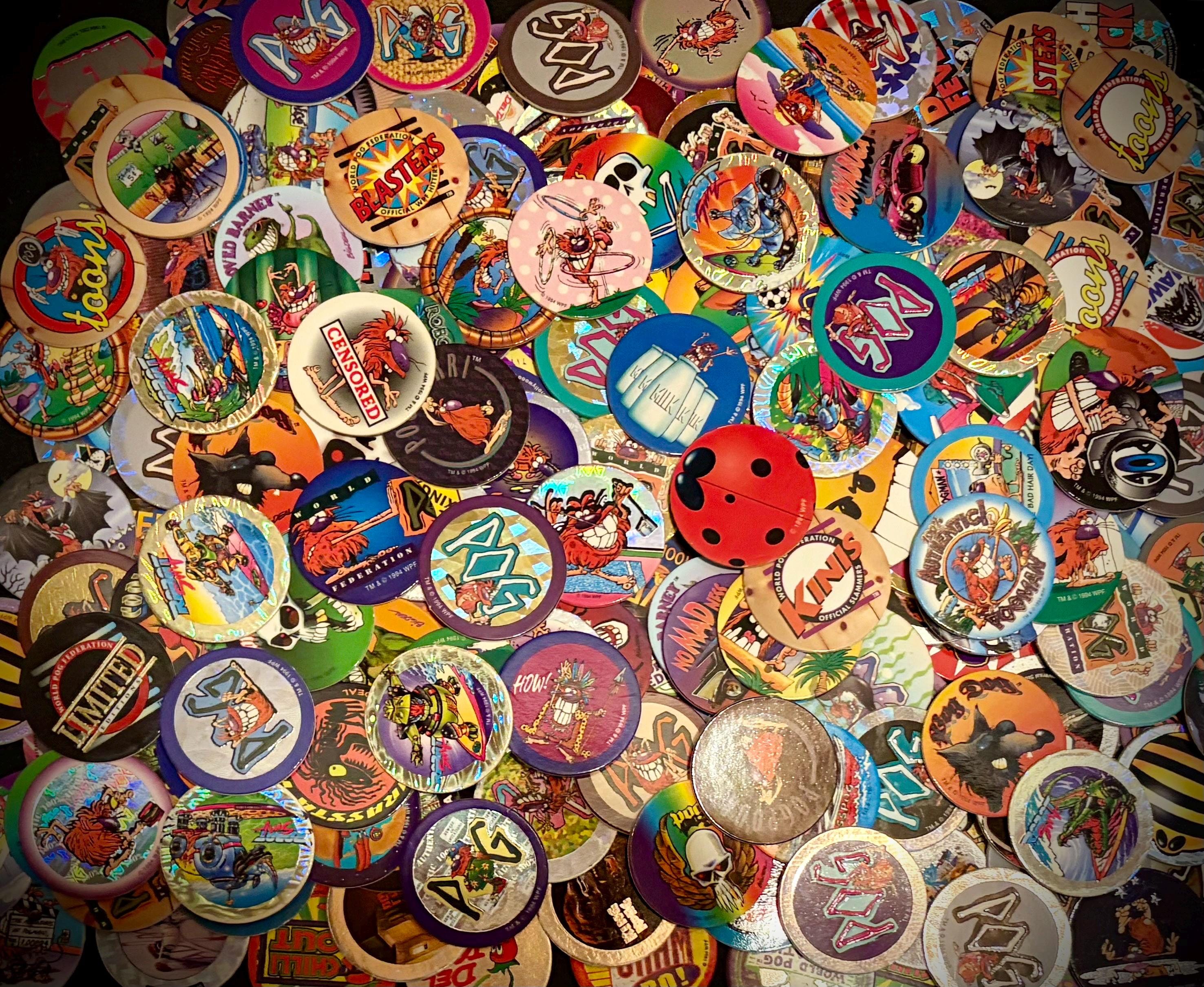 35 Vintage 90s Pogs – Assorted POG Collection, Top Brands & No