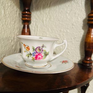 Vintage Rosenthal Teacup and Saucer - Floral w Gold Trim - Bone China