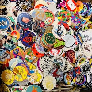 85 POGs w Two Slammers + Container - 90 ’s POGs - All Brands