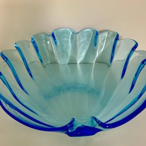 Vintage Handcrafted Sea Blue Seashell Swirl Glass Bowl - Made in Italy