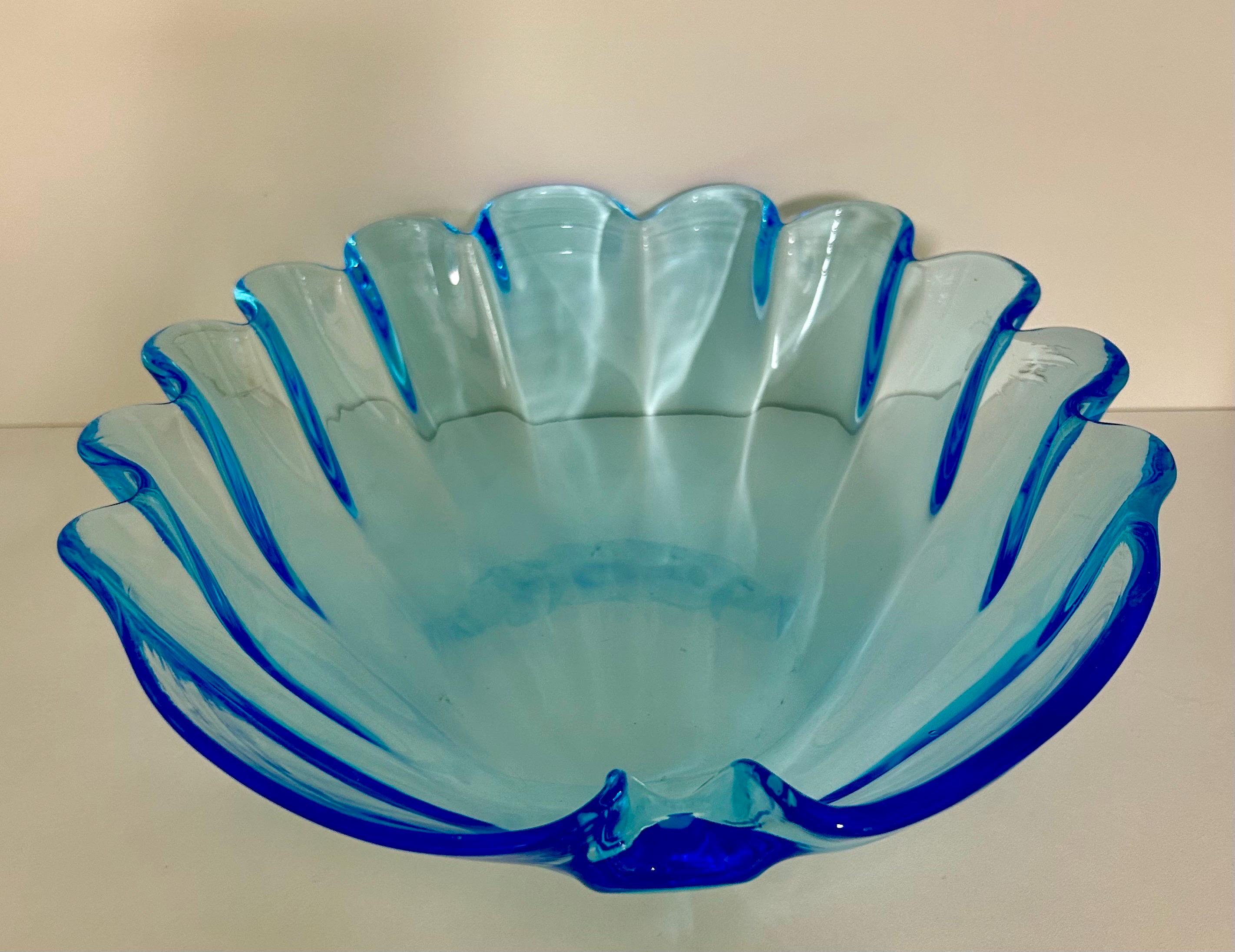 Vintage Handcrafted Sea Blue Seashell Swirl Glass Bowl - Made in Italy