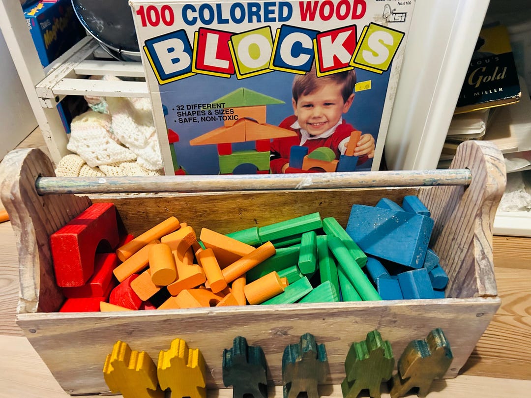 1993 100-count Building Blocks With Additional Antique Wooden People - Etsy