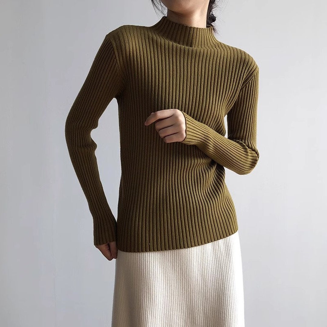 Women Autumn Lacework Knitted Half Turtleneck Blouse