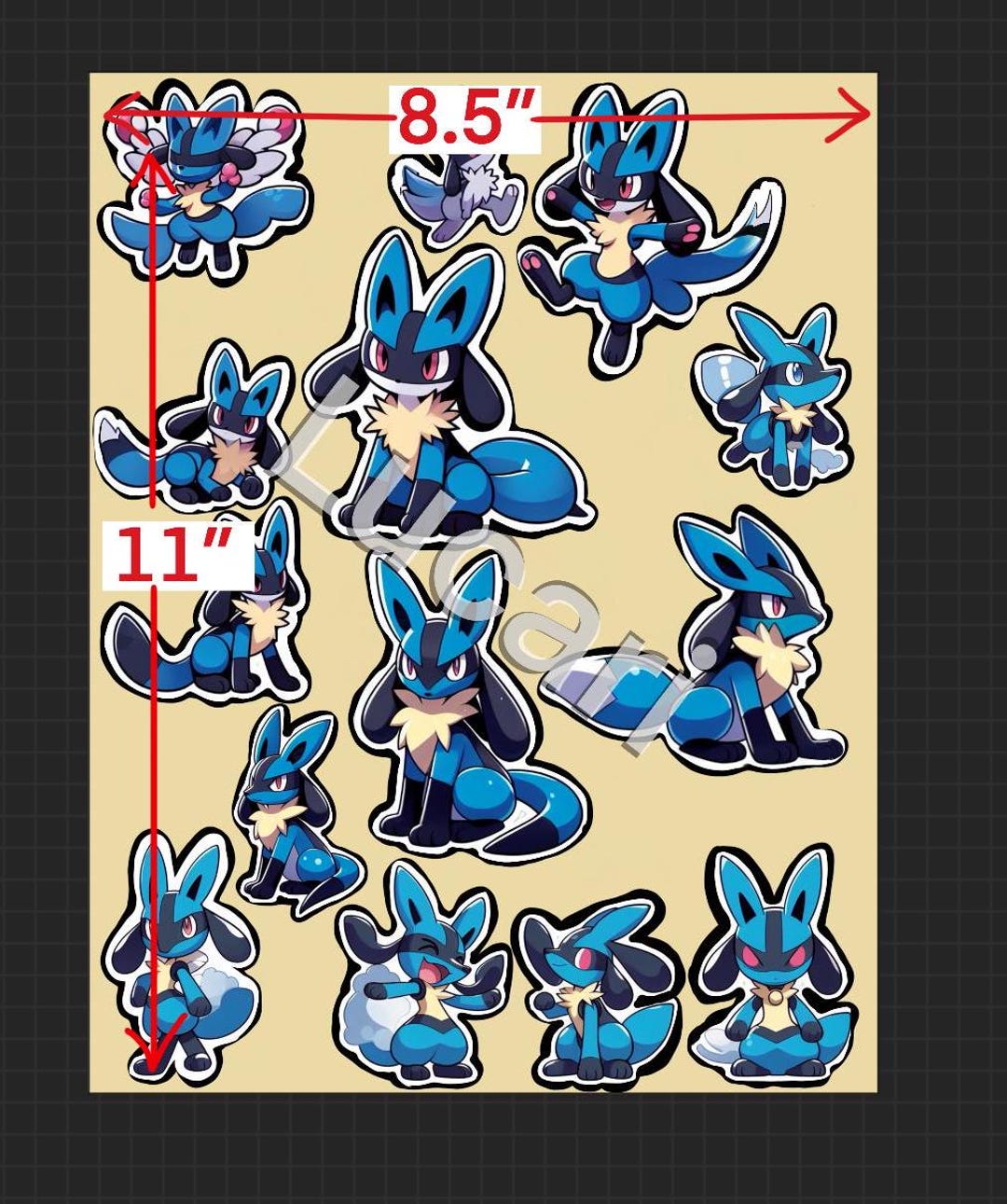 ポケモン ステッカー 犬 ルカリオポケモン風犬用ステッカーシート - DIY PNGレターサイズ簡単