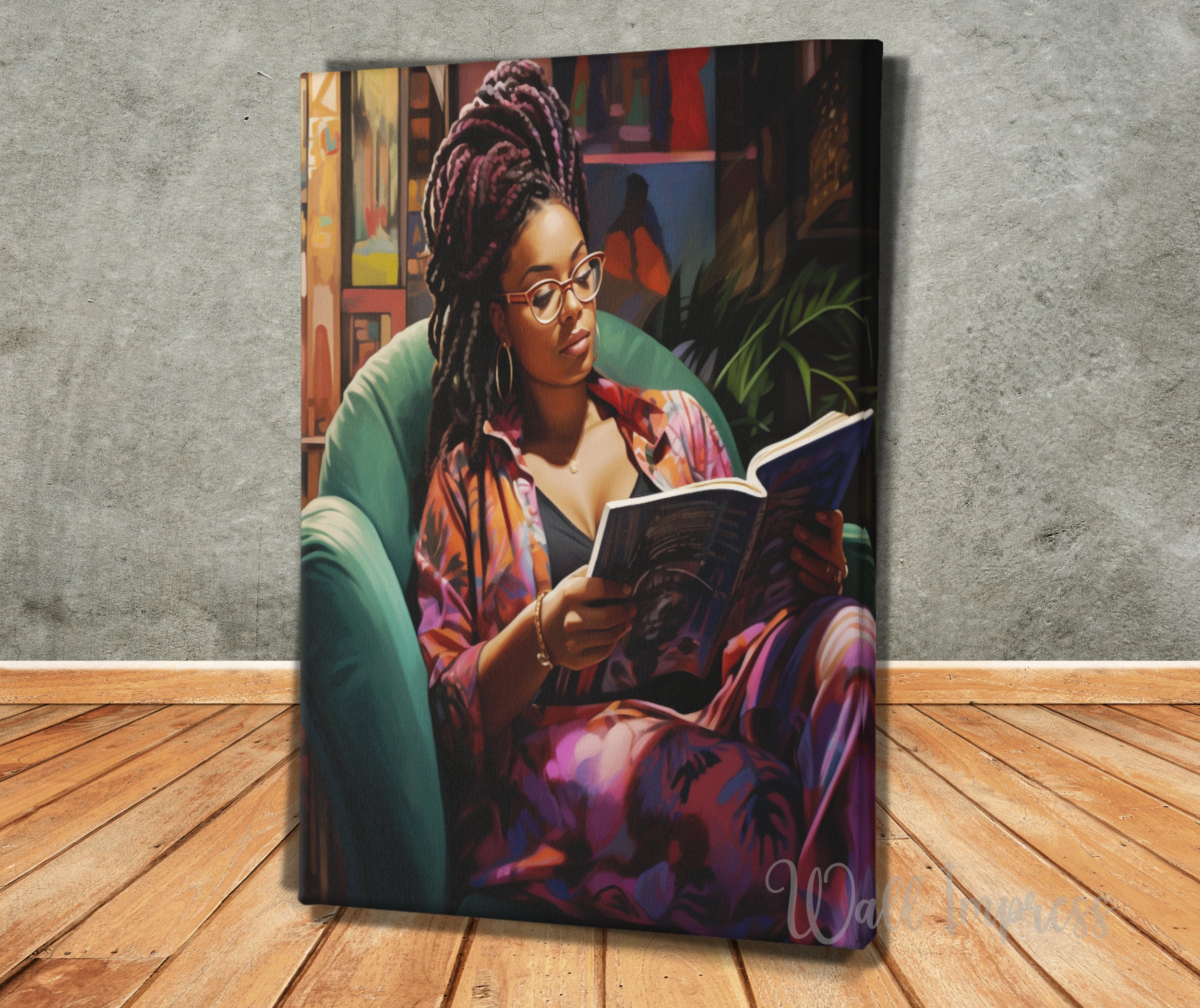 Black Girl Reading African American Wall Art Canvas Woman Painting ...