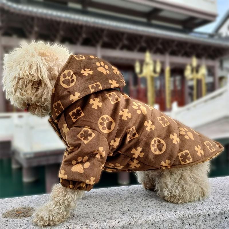 Stylish Pet Coat, Cozy Dog Jacket With Paw Print Pattern, Warm Hooded ...