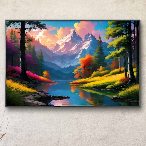 Printable of a Beautiful Nature Scenery Painting, Nature Painting, Landscape Painting, Digital Print, Digital Download