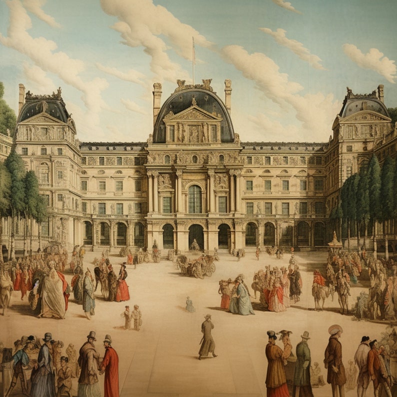 Vintage Louvre Museum Tapestry Printable Parisian Art Decor, Retro Wall