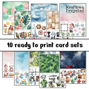 10 conjuntos de cartões digitais | Folhas A4 imprimíveis com elementos recortados | PDF | Alta resolução | Cartões de scrapbook DIY | Pessoal e Comercial