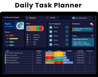 To do list excel template, Digital to do list 2025, to-do list daily planner, Priority and productivity planner spreadsheet, Tasks manager