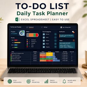Digital Daily Planner 2026 Excel Template, Task Tracker, To Do List, Priority Planner, Productivity Dashboard and Weekly Planner Spreadsheet