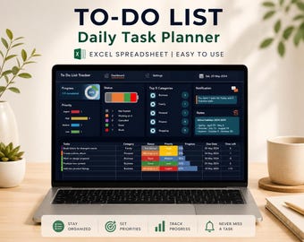 To do list excel template, Digital to do list 2025, to-do list daily planner, Priority and productivity planner spreadsheet, Tasks manager