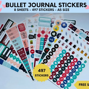 Pacchetto di fogli di adesivi per Bullet Journal | Set di adesivi per libri accoglienti | Adesivi per planner | Adesivi per diario di lettura | Adesivi per journaling