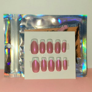 Press on nails / Glazed Frenchie / imperfect nails / pink and white chrome glaze / size small