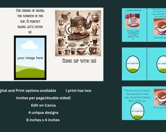 Coffee Chat Invites- 4 unique styles-Digital and Print options- Edit on Canva