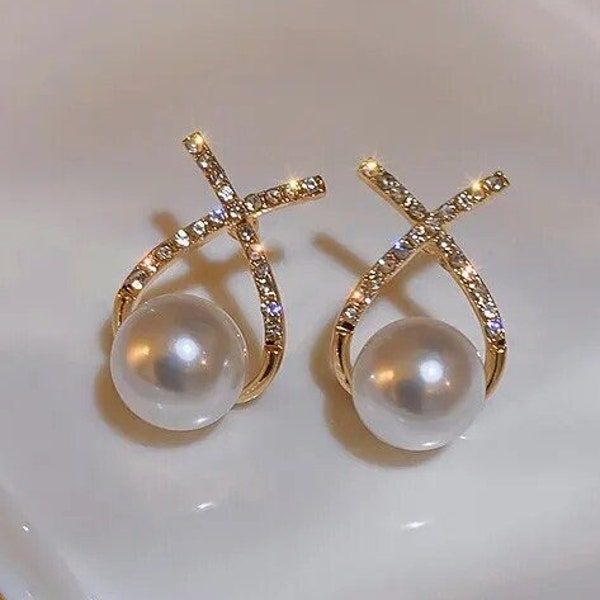 Rhinestone Pearl Earrings Sparkling Drop Jewelry Elegant Versatile Statement Earrings Luxury Fashion Glamour Bling Vintage Crystal Earrings