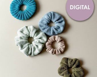 Digital knitting pattern for scrunchies in 5 different variations - Pattern language English