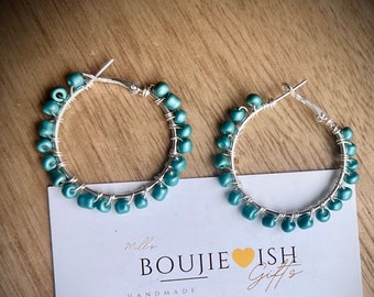 Earrings | Handcrafted | Turquoise | Beaded | Hoops | Gift for Her